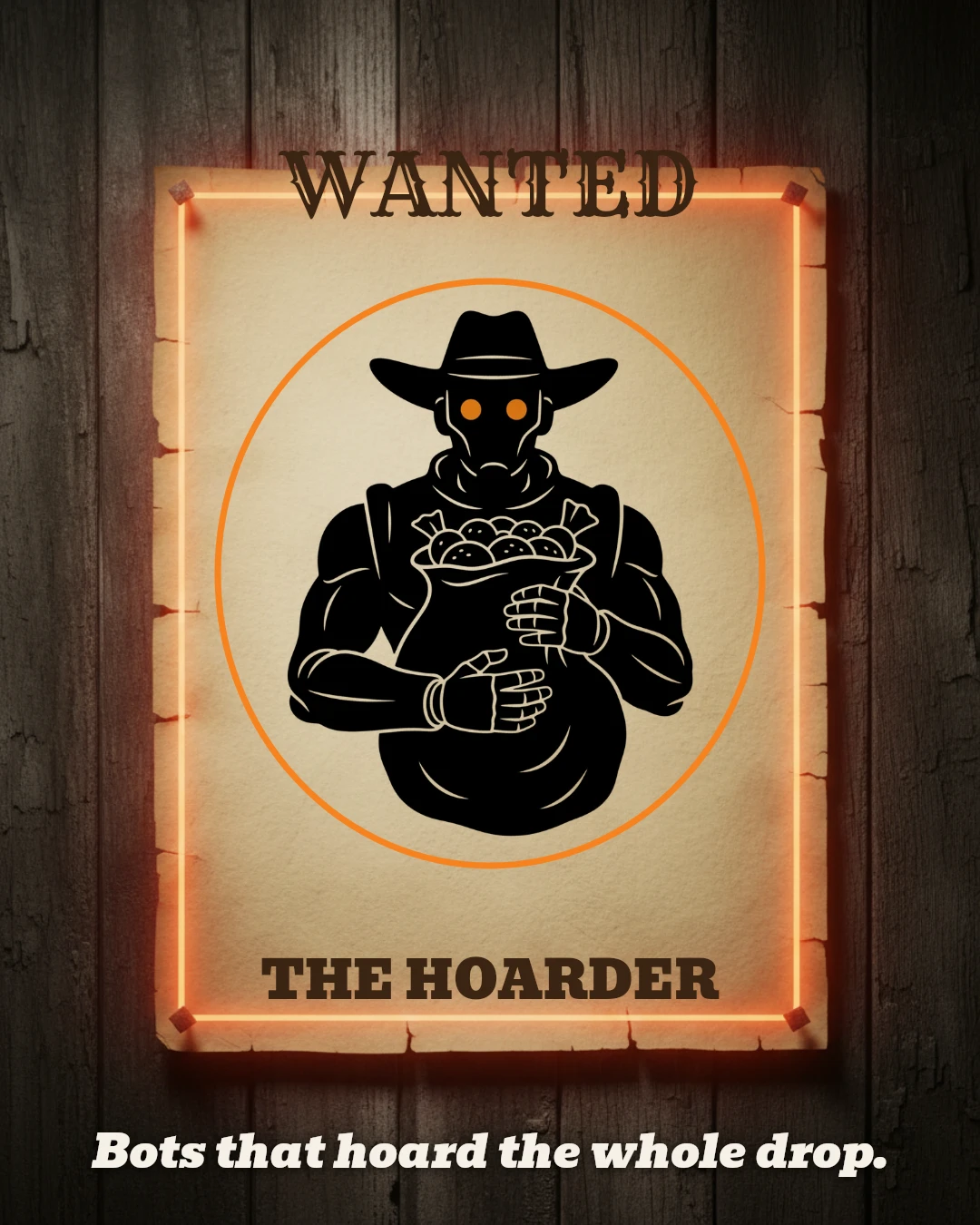 WANTED poster: The Hoarder, Bots that hoard the whole drop.